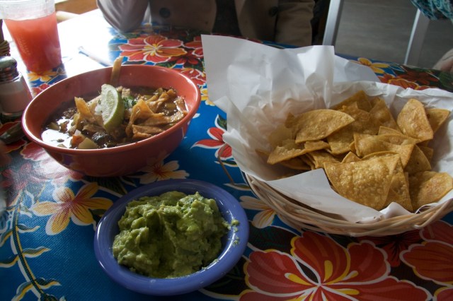 Albondingas soup, Mijita, Chips, Guacamole
