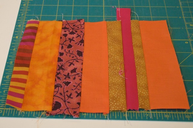 Strip piecing for the pumpkin